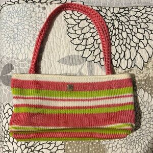 Green, White, and Pink Crochet Lina Mini Bag